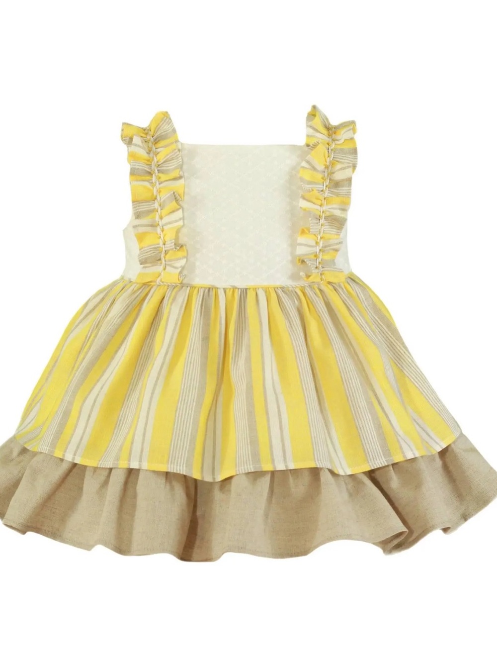 Girls' Linen Yellow Stripe Ruffle Dress - Kids Formal and bottom